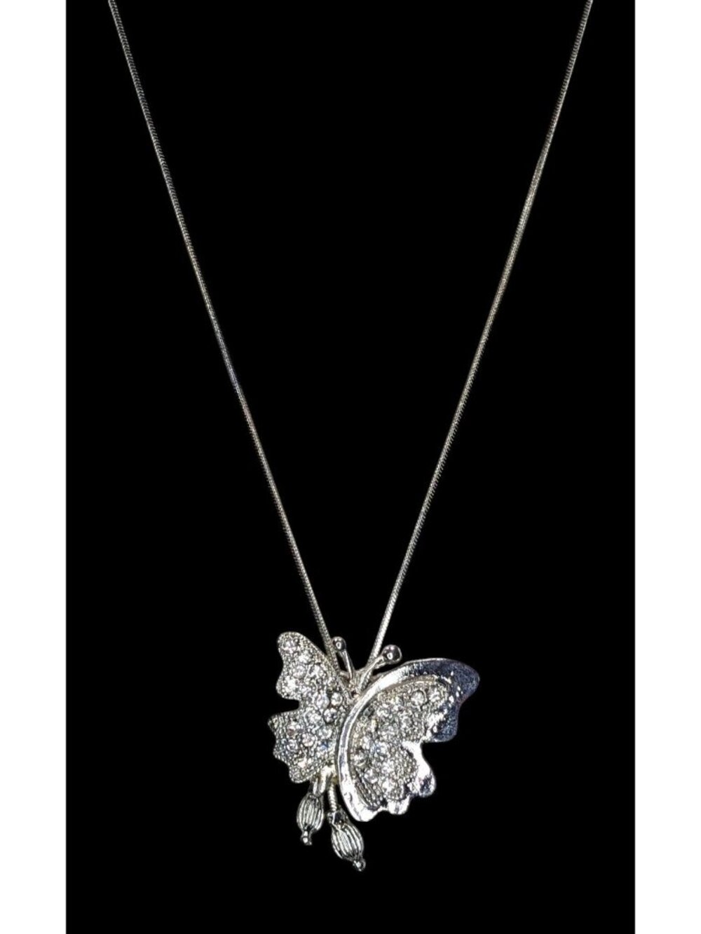 Fairy Silver Butterfly Pendant Necklace Rhinestone Sparkle Y2K Whimsical